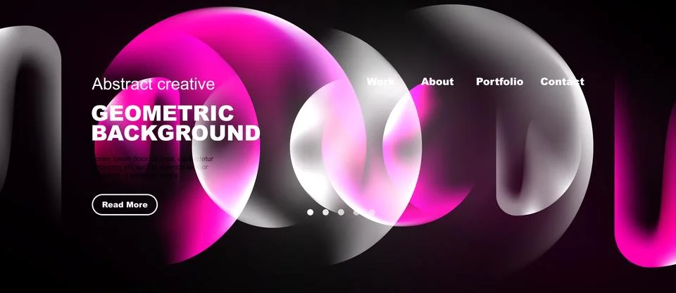 Dynamic pink, white shapes over dark backdrop. Website header includes Stock Illustration