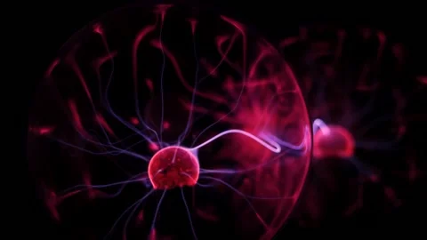 Dynamic plasma ball discharge with blue and purple neon lightning in motion Stock Footage 333929173