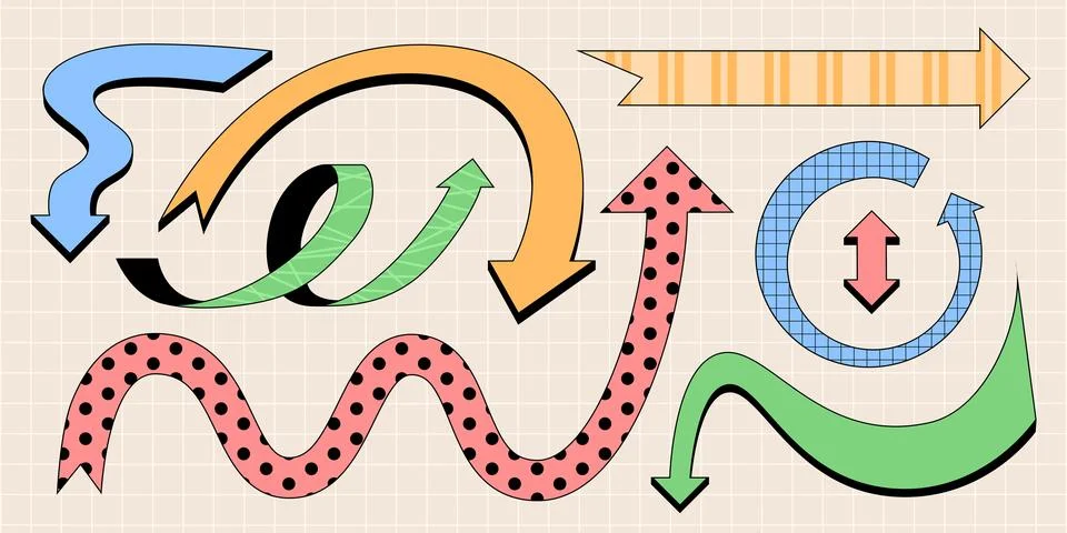 Dynamic playful arrows with retro patterns イラスト素材