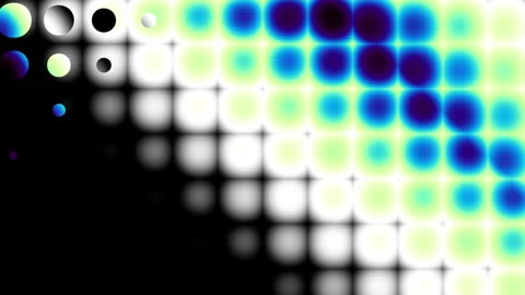 Dynamic polka dot animation with vibrant blue and teal circles on black, perfect Stock Footage 337175988