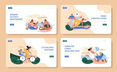 Dynamic Post-Pregnancy Life set. Stock Illustration