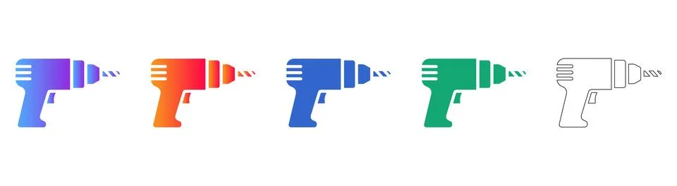Dynamic Power Drill Icon Set for Construction and DIY Projects Stock Illustration