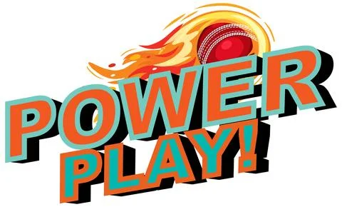 Dynamic Power Play Text with Flaming Cricket Ball Vector Graphic Stock Illustration