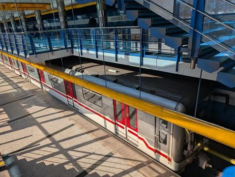 Dynamic Prague Subway Platform Geometric Shadows Stock Photos
