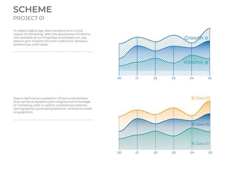 Dynamic process data charts in color. Vector elements charts. Illustrazione stock
