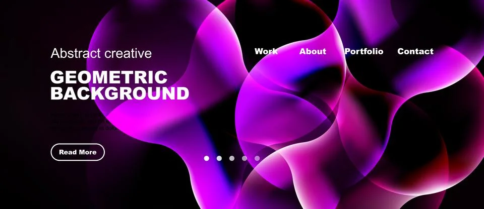 Dynamic purple design features flowing shapes, text elements, navigation menu イラスト素材