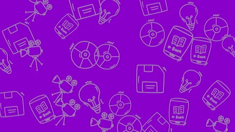Dynamic purple doodle tech icons video. Stock Footage 325015716