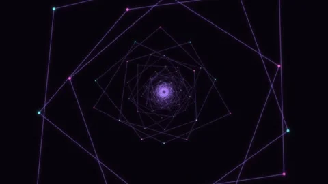 Dynamic purple geometric pattern with glowing nodes in motion Stock Footage 336995218