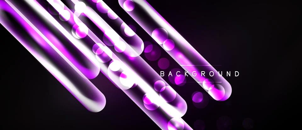 Dynamic purple lines, circles over black backdrop. Modern design, vibrant e.. Ilustração Stock
