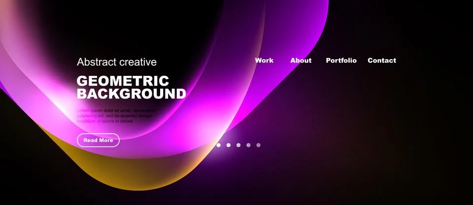 Dynamic purple, pink gradient design. Website header features text, navigatio 스톡 일러스트