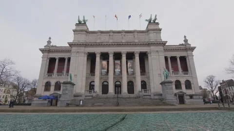 A dynamic push-in tilt up shot of Antwerp monument KMSKA museum Video stock 276580090