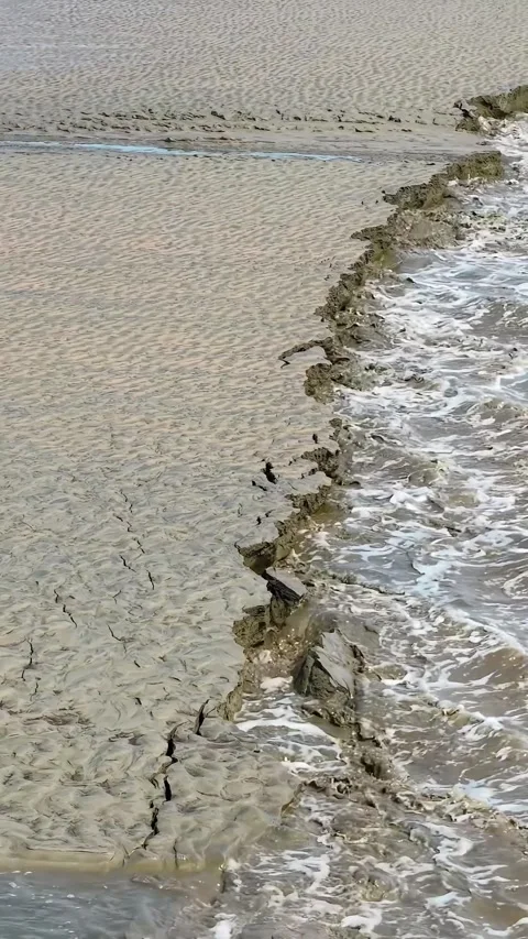 Dynamic Qiantang River Tidal Bore Creating Tidal Tree Patterns China Stockbeeldmateriaal 342602909