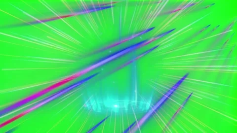 Dynamic radial light streaks radiating from base on solid green screen Stock Footage 344189104