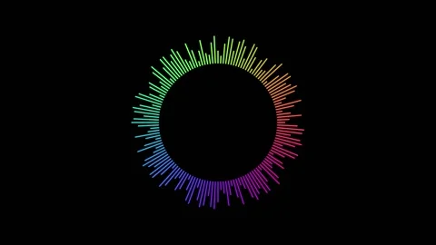 Dynamic rainbow audio visualizer with vibrant pulsating lines around a cent.. Video stock 339145611