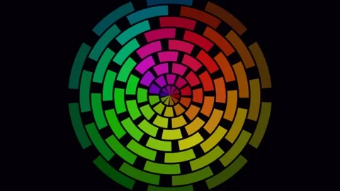 Dynamic rainbow gradient abstract circular pattern on black background Stock Footage 336836747