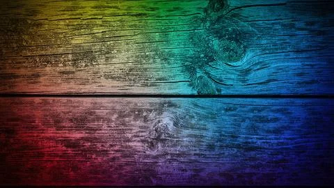 A dynamic rainbow gradient overlay on a natural wood grain texture, blendin.. Stock-Illustration