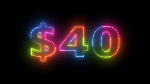 Dynamic Rainbow Neon $40 USD Sign  Vibrant Glowing Price Tag Loopable Animati Vídeos de archivo 330413216