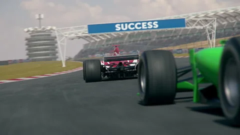 Dynamic rear view of a generic green formula one race car chasing the leader Vidéo 143641011