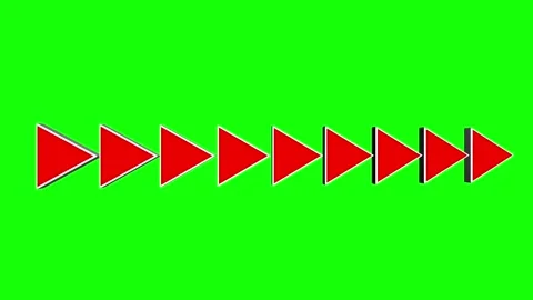Dynamic red 3d arrows trail moving right on green screen Stock Footage 314510474