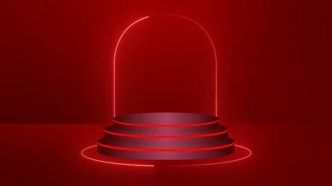 Dynamic Red 3D Podium Display with Neon Arch Stock Footage 317324717