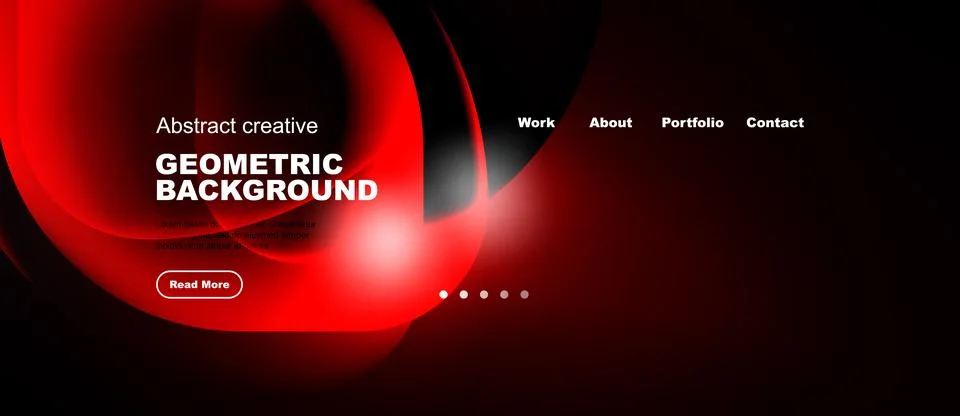 Dynamic red abstract shapes dominate black background. Website navigation Stock Illustration