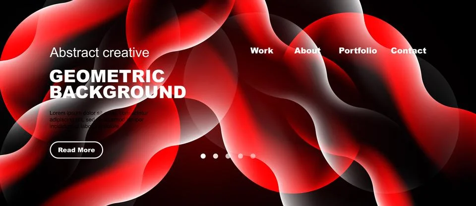 Dynamic red abstract shapes form modern website header. Text overlays provide Stock Illustration