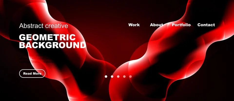 Dynamic red abstract shapes form fluid background. Website header includes Stock Illustration