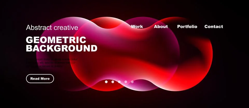 Dynamic red abstract shapes over dark backdrop. Website header includes Illustrazione stock