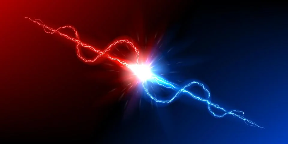 Dynamic red and blue lightning discharge Stockillustratie