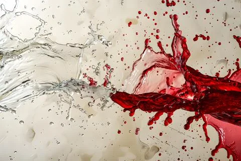 Dynamic red and clear liquid splash collision Stock Photos