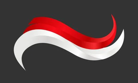 Dynamic Red and White Indonesian Flag Ribbon Wave for Banner Background Stock Illustration