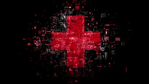 Dynamic red cross glitch animation in looping overlay Stock Footage 318776695