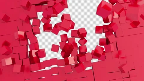 Dynamic Red Cubes Transition with alpha channel Stock Footage 242029982