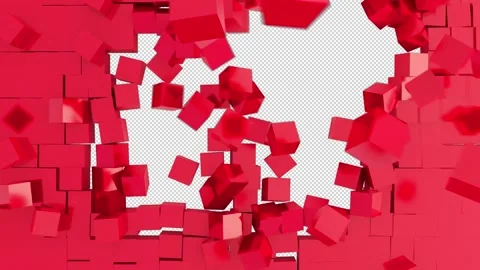 Dynamic Red Cubes Transition with alpha channel Stock Footage 242066591