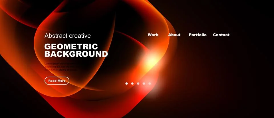Dynamic red design features flowing shapes, text elements, navigation menu. Stock Illustration