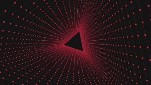 Dynamic red dot zigzag triangular pattern on black background Stock Footage 289314126
