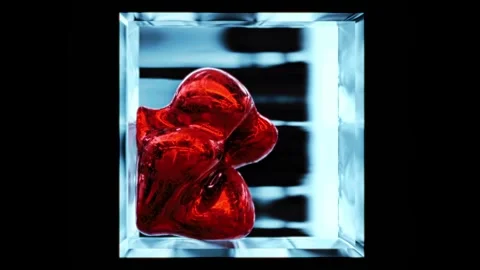 Dynamic red form inside a glowing cube for immersive visual experiences Stock Footage 294347255