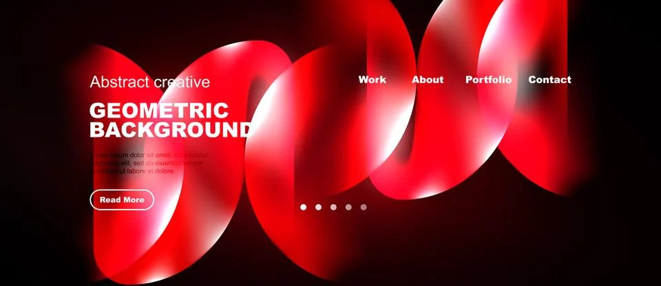 Dynamic red geometric background. Website header design features flowing sh.. Stock Illustration