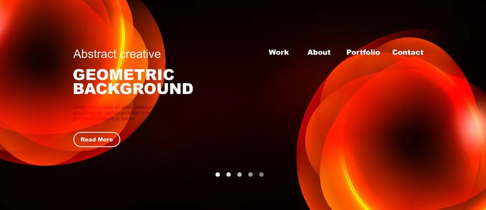 Dynamic red geometric background. Website header design features text, イラスト素材