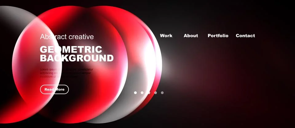 Dynamic red geometric shapes create modern website header. Text overlays pr.. Stock Illustration