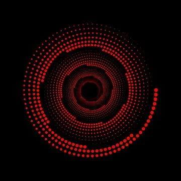Dynamic red halftone dot spiral vortex on black background Stock-Illustration