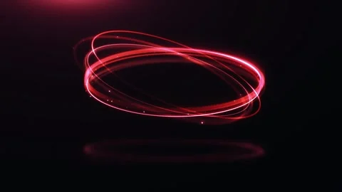 Dynamic red light trails orbit on black reflective surface animation Stock Footage 327522308