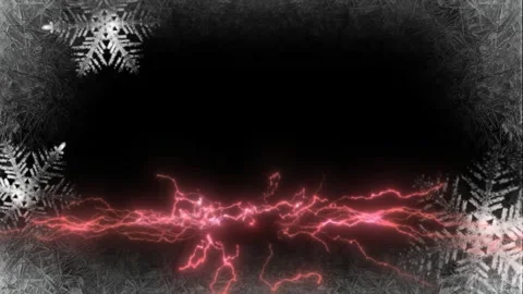 Dynamic red lightning bolts striking through intricate frozen snowflake Stock Footage 345334630