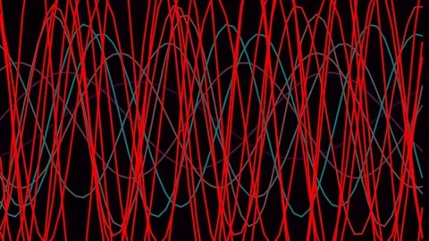 Dynamic red lines flow in complex abstract pattern on black background Stock Footage 341059572