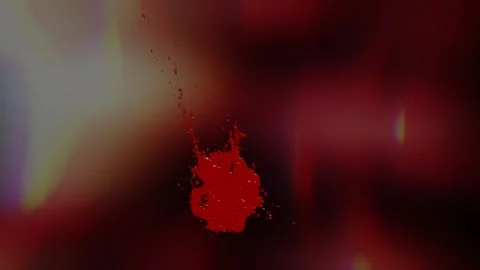 Dynamic red liquid splatter effect against abstract dark blurred background Video stock 342115694