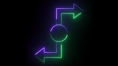 This dynamic red neon art piece features a central circle with arrows point.. 스톡 동영상 337958786