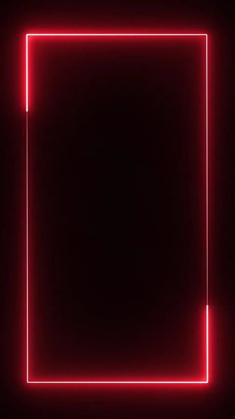 Dynamic red neon glowing rectangular frame on black background Stockbeeldmateriaal 332968536