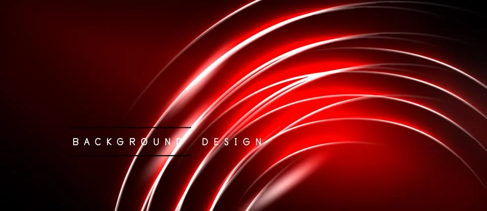 Dynamic red neon lines create abstract circular pattern. Dark background Stock Illustration