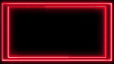 Dynamic red neon rectangular frame animated on black background with glowin.. Stock Footage 345548061
