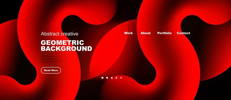 Dynamic red shapes form abstract background. Website header includes naviga.. イラスト素材